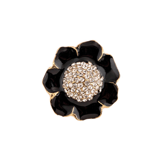 Broche Flor Preta Dourado