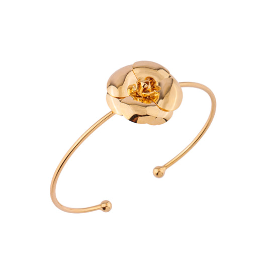 Pulseira Bracelete Flor Liso Dourado