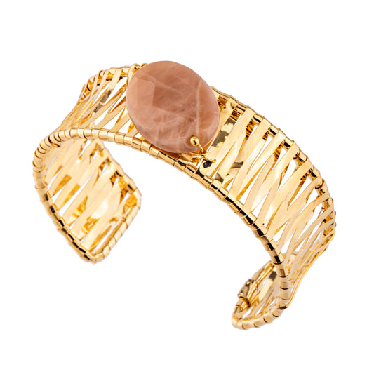 Pulseira Bracelete Fio com Pedra Natural Dourado