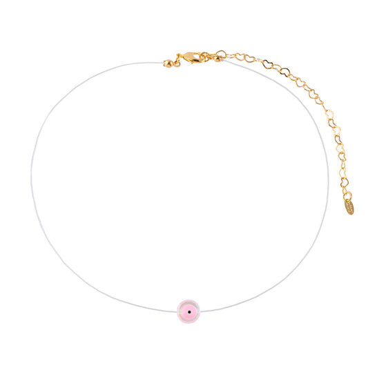 Colar Fio com Pingente de Olho Grego Rosa Dourado