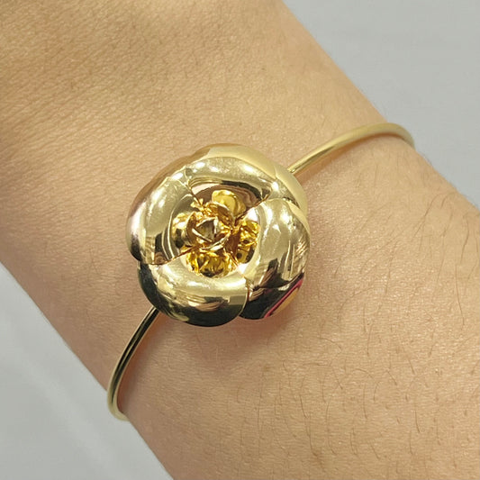 Pulseira Bracelete Flor Liso Dourado