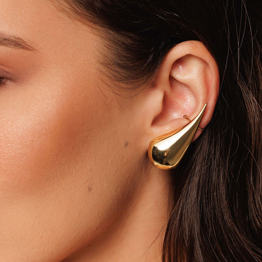 Brinco Ear Cuff Gota Alongada Lisa Dourado